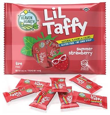 Heaven & Earth Summer Strawberry Lil Taffy (Approx. 40 Count) | Dye Free Candy | Natural Colors & Flavors | No High Fructose Corn Syrup | Gluten Free | Kosher | Goody Bag and Pinata Fillers