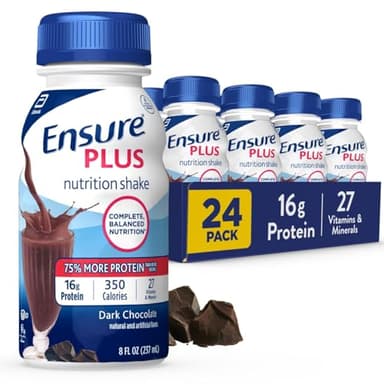 Ensure Plus DarkChocolate Nutrition Shake | Meal Replacement Shake | Ready to Drink | 16g Protein and 27 Vitamins and Minerals | 8 fl oz - 24 Pack