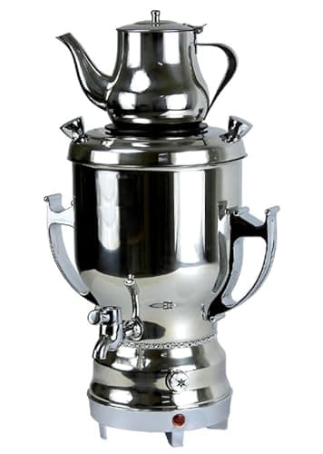 Electric Stainless Steel Persian Russian Turkish Arabic 3 Liter Samovar With Kettle 32oz Tea Maker Water Teapot 110V 1300W Auto Shut Off Thermostat, Keep Warm