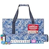 GUSTARIA American Mahjong Game Set, 166 Quality White Tiles, 4 All-in-One Color Rack/Pushers, Mahjongg Tile Set with Blue Printed Carrying Bag