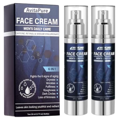 6-in-1 Face Cream for Men – Mens Anti Aging Face Cream w/Caffeine & Retinol to Firm, Hydrate & Refresh Skin, Quick-Absorbing Non-Greasy Formula (1.7 Fl Oz (Pack of 2))