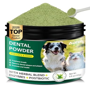 Dog Dental Powder for Teeth Cleaning Plaque & Bad Breath Off, Dental Powder for Dogs Teeth with Natural Herbal Blend & Postbiotics, Dog Teeth Cleaning Powder with Enzymes for Dogs & Cats (3.5oz)