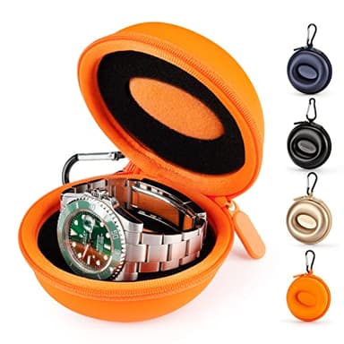 HELMDY Watch Travel Case for Women: Portable Single Watch Box Organizer Travel Watch Case 1 Slot - Fits all Wristwatches & Smart Watches up to 50mm（Orange）