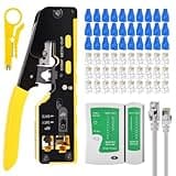 WEETOTUNG RJ45 Crimp Tool Kit,Ethernet Pass-through Crimper, Network for Cat5 Cat6 Crimping Tool Repair Kit Including 30PCS RJ45 Connecter 30PCS RJ45 Cover 1M RJ45 Cable 1PC Tester and 1PC Crimper