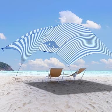 ALYCASO Beach Wind-Powered Shade Canopy, Portable Sun Shelter Tent, UPF 50+ UV Protection, Lightweight, Easy Set Up, 150 Sq. Ft. of Shade for up to 6 People, Regatta Manta Rays