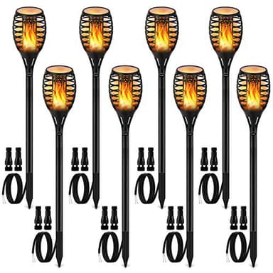 LUYE Low Voltage Torch Landscape Lights Wired Flickering Flames Torches Pathway Lights 12V Outdoor Torch Lighting with Connector Waterproof Landscape Lighting for Christmas Yard Decoration (8Pack)
