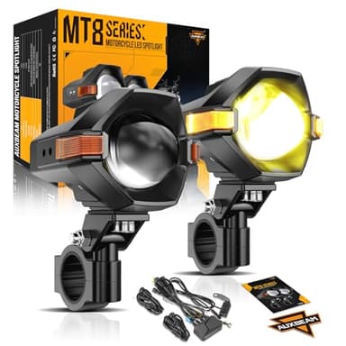 Auxbeam Motorcycle LED Fog Lights Auxiliary Lights Driving Light Spotlights 8 Modes White/Amber Dual Color Strobe Switchback 3 Inch 120W LED Offroad Work Light for Motorcycle ATV UTV Trucks - 2Pcs