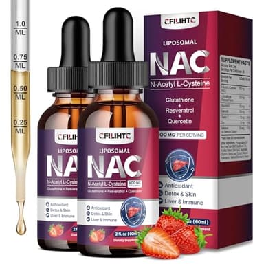 Liposomal Liquid NAC Supplement N-Acetyl Cysteine Drops, N Acetyl Cysteine 600mg with Glutathione, Resveratrol & Zinc for Adults & Kids Liver Lung Antioxidant Immune & Skin Health, Strawberry 4 Fl Oz