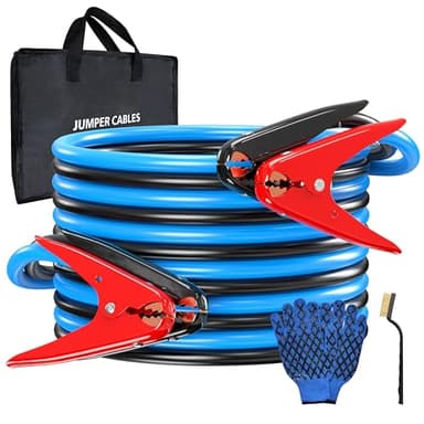 2 Gauge 20 Feet Jumper Cables Heavy Duty for Car, 800 Amp Automotive Booster Battery Jumper Cables for SUV and Trucks with Carry Bag, Gloves, Brushes