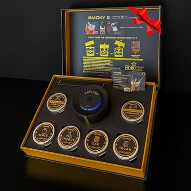 NOBLESIP® New Whiskey Smoker 𝗣𝗥𝗘𝗠𝗜𝗨𝗠 Electric Kit. Innovative Automatic Smoking, no fire Torch Needed. Easily Make Aromatic Smoked Cocktails, Bourbon, Old Fashioned. Smoky E - bar Gift Box Set