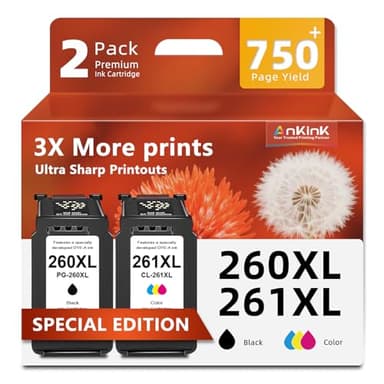 Ankink Compatible Ink Cartridges Replacement for Canon 260XL 261XL PG 260 CL 261 PG260 CL261 XL Fit for Cannon TR7020 TR7020a TR7022 TS6420 TS6400 TS5300 TS5320 TS6420a Printers (Black Color 2-Pack)