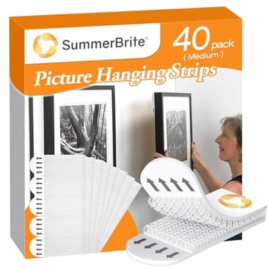 SummerBrite Picture Hanging Strips 40 Strips, Damage Free Removal, Wall Poster Picture Hangers Without Nails, Sticky Hook & Loop Adhesive Strips for Poster/Picture/Home/Office, 20 Pairs/Medium, White