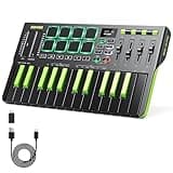 Donner DMK25 Pro MIDI Keyboard Controller, 25 Mini Key Portable USB-C MIDI Keyboard with 8 Drum Pads, OLED Display, Personalized Touch Bar, Music Production Software and 40 Teaching Courses, Green