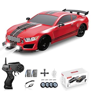 Sakeye RC Drift Car 2.4GHz 1:16 Scale 4WD High Speed Remote Control Cars Vehicle with LED Lights Two Batteries and Drifting Tires Racing Sport Toy Cars for Adults Boys Girls Kids