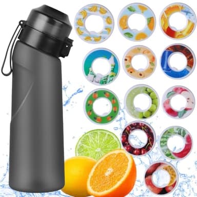 Turgorl Air Scent Water Bottle Flavor Pods 650ML Fruit Fragrance Scented Water Cup BPA Free 0% Sugar For Fitness And Outdoor (Mattle Black Bottle+12 pods in random flavors)