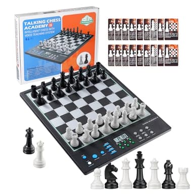 Advanced Electronic Chess Board, Smart Computer Chess Set, AI Voice Coach Learning for Kids, ELO 2200+ for Improving Players, Magnetic Large Pieces & Board Perfect for Adults, LCD Display(Black)