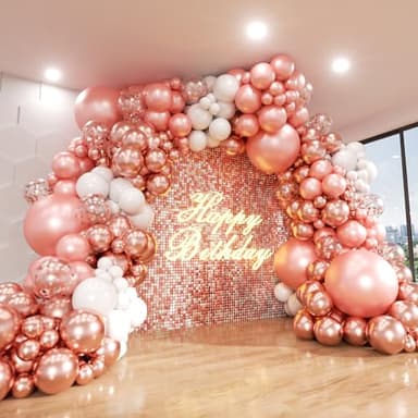 ADOINBY Rose Gold Balloons Arch Kit, 140Pcs Metallic Rose Gold White Balloon 18 12 10 5 Inch Different Size Balloons Garland Kit for Birthday Party Bridal Shower Wedding Girls Engagement Decorations