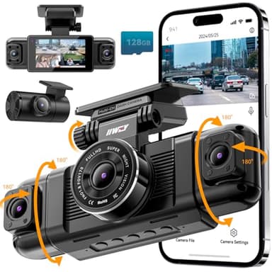 IIWEY N5 4 Channel Dash Cam 360° View, 1080P Front and Rear Inside, Left Right Dash Camera for Cars, 8 IR Lamps Night Vision, 5G WiFi & APP Control, G-Sensor, Parking Mode, with a Free 128GB SD Card