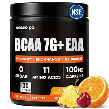 Venture Pal Sugar Free 7g BCAA + 8.5g EAA Powder | 9 Essential Amino Acids for Muscle Recovery & Growth – L-Glutamine | Caffeine | Vitamins | Electrolytes for Energy & Hydration | Non-GMO, Gluten Free