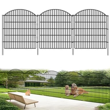 10 Panels Garden Fences Animal Barrier, 33 in(H) X 24 ft(L) Dog Fence Outdoor for Yard Rustproof No Dig Decorative Fencing Metal Wire Panel Border for Rabbits, and Patio Temporary Ground Stakes