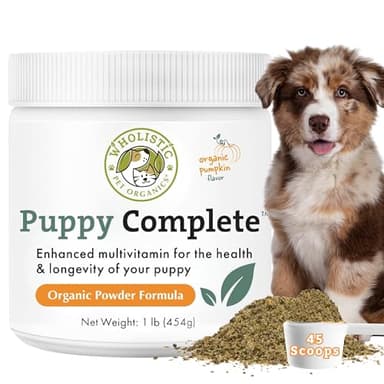 Wholistic Pet Organics Puppy Complete - Dog Multivitamin Powder - Daily Dog Vitamins and Supplements for Homemade Food - Immune System, Skin, Coat & Overall Health - All Breeds of Puppies - 45 Scoops