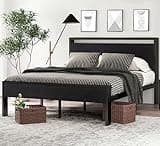 SHA CERLIN 14 Inch Full Size Metal Platform Bed Frame with Wooden Headboard and Footboard, Mattress Foundation, No Box Spring Needed, Large Under Bed Storage, Non-Slip Without Noise, Black Oak