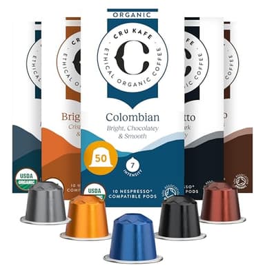 CRU Kafe Discovery Set Organic Coffee Pod, 50 Pods (5 Packs of 10 Coffee Capsules) Compatible with Nespresso OriginalLine