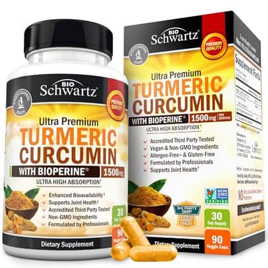 Turmeric Curcumin with Black Pepper Extract 1500mg - High Absorption Ultra Potent Turmeric Supplement with 95% Curcuminoids and BioPerine - Non GMO Tumeric Capsules for Joint Support - 90 Capsules