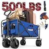 WVX Heavy Duty 500lbs Capacity Collapsible Wagon - Beach Wagon with Big All-Terrain Wheels for Sand - Beach Cart with Rebound Handle & Drink Holders - Utility Wagon Cart for Garden Camping Outdoor