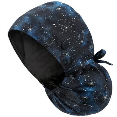 QBA Adjustable Working Cap with Button, Satin Lined Hat, Cotton Working Hat Sweatband, Elastic Bandage Tie Back Hats for Women & Men, One Size