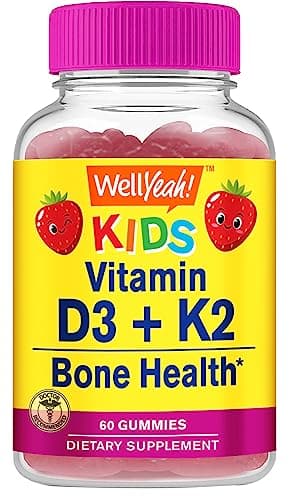 WellYeah Vitamin D3 + K2 for Kids Gummies - Vitamin D3 1000 IU, K2 100 MCG - Bone and Muscle Health Support, Natural Flavors, GMO Free, Gluten Free, Vegan - K2 D3 Vitamin Supplement- 60 Gummies