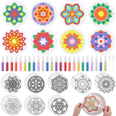 Vertintong 48 Pcs Sand Painting Mandala Coloring Craft Kits Mandala Sand Art Kits Pictures with 24 Sands Options Creative Home Rangoli Diwali Christmas Festival Party Favors Sessions