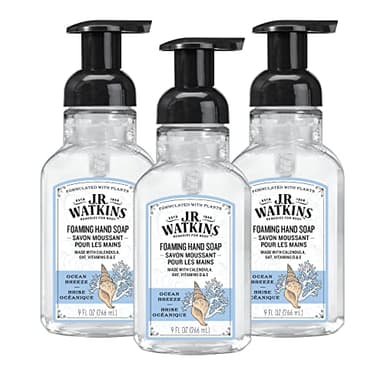 J.R. Watkins Foaming Hand Soap with Pump Dispenser, Moisturizing Foam Hand Wash, Alcohol-Free, Cruelty-Free, brise marine, 9 fl oz, 3 Pack