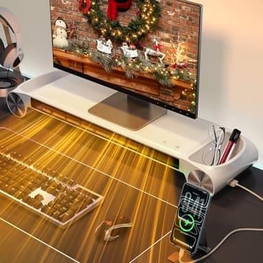 WISFISSH Desk Space Heater 330w,2 In 1 Desk Top Heater & Monitor Stand With Charging Port & Storage Space, Hand Warmer For Desk Office Room Indoor- White