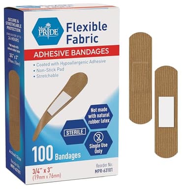 MED PRIDE Hypoallergenic Fabric Adhesive Bandages for Sensitive Skin, Latex & Rubber Free, Nonstick Pad, Sterile, Individually Wrapped (3/4'' x 3'' - 100 Count)