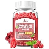 Potassium Magnesium Gummies for Adults Kids, High Absorption Potassium Gluconate 99mg Magnesium Citrate 400mg, Chewable Gummy Supplements for Leg Cramps & Muscle & Heart Health, Raspberry, 60 Count