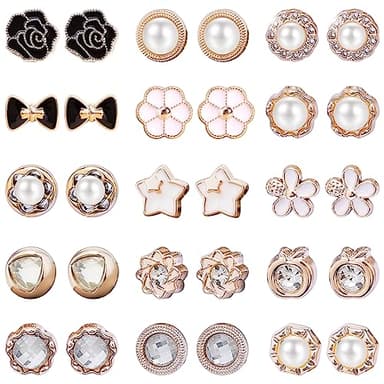 NEWITIN 15 Pairs Magnetic Stud Earrings for Women Clip on Earring Magnet Studs Inlaid Cubic Zirconia Pearl Stud Earring Fashion Non Piercing Magnetic Earrings for Women