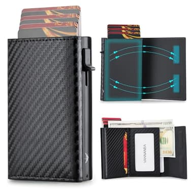 VANNANBA Mens Wallet Card Holder, Pop Up Aluminum Case Smart Wallet for Men RFID Blocking Trifold Slim Magnetic Closure, 9-13 Card Capacity | ID Window | Cash Slot