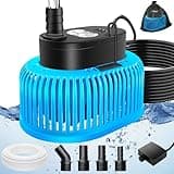 Pool Cover Pump Above Ground, Automatic Water Sensor Pump with 4 Adapters, Sump Pump for Pool Draining, Pump Water Remover, Pool Cover Water Removal Pump, 16ft Hose & 25 ft Power Cord,850 GPH (Blue)