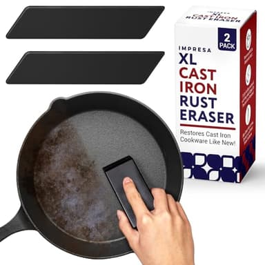Impresa Cast Iron Rust Remover Erasers, 2-Pack XL - 4.75 x 2 x 1 Inch, Black Abrasive Rubber - Rust Remover for Cast Iron Skillets & Cookware - Versatile Metal Cleaner