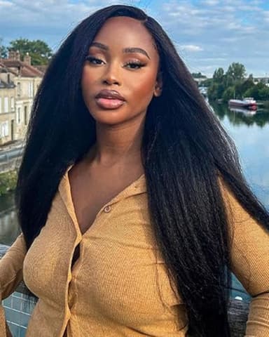 PREMPO Kinky Straight Synthetic Lace Front Wig, 13x6 HD 180% Density Glueless Lace Front Wigs for Black Women, Yaki Synthetic Wig with Pre Plucked Natural Hairline for Daily Use (#1B-1 22IN)