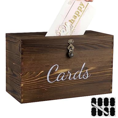 MDLUU Wood Wedding Card Box, Rustic Wedding Money Case with Lock, Envelope Holder Card Receiving Box for Reception, Birthday Party (Brown)