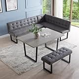 HIPIHOM 3 Piece Dining Table Set with Bench, 42.9 Inch Modern Kitchen Table with Left Seat Corner Bench and 43.3 Inch Bench for Family Dining Room Furniture