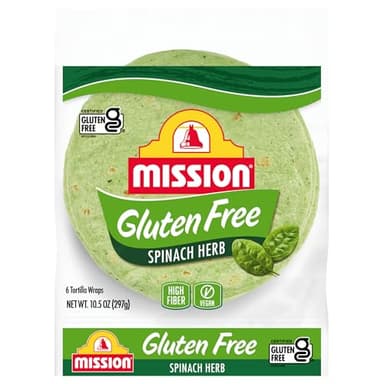 Mission Gluten Free Spinach Herb Tortilla Wraps, 6 Count, Trans Fat Free