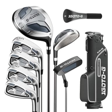 1GoTo-G 9 Pieces Golf Clubs Set for Men - Complete Mens Golf Clubs Full Set Right Handed Includes Stand Bag with Rain Hood, 1# Drive, 5# Hybrid, 5# 7# 9# PW# Irons and Putter