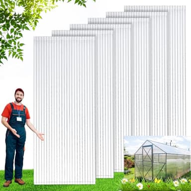 Tatuo 12 Pack 8' X 2' X 0.16'' Polycarbonate Greenhouse Panels Polycarbonate Sheets Twin-Wall Roof Panels Waterproof UV Protected Clear Corrugated Plastic Roofing for Greenhouse Replacement