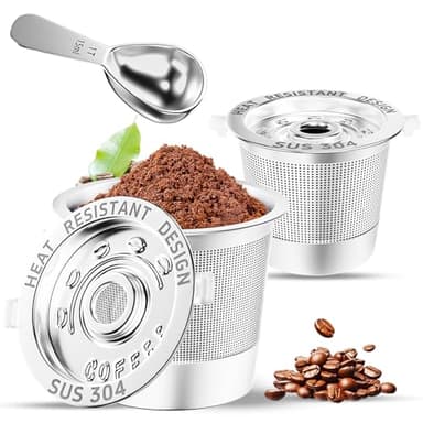 2 Pack Reusable K Cups Coffee Pods for Keurig Single Hole Machine: All Stainless Steel Refillable K Cups - Reusable Coffee Filters for Keurig, SUS 304‌, BPA-Free, Heat Resistant Handles, Scoop