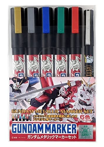 Mr Hobby GSI Creos Marker Set 6 Colors Gold, Silver, Blue, Green, Red, Black GMS121 With Original Stylus Ballpoint Touch Pen