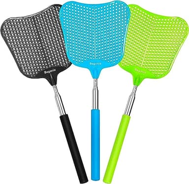 Telescopic Fly Swatter, Begonia Fly Swatter for Indoors,Manual Plastic Flyswatter Heavy Duty with Stainless Steel Telescopic Handle (3 Pack)