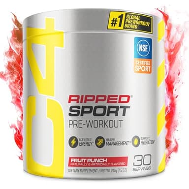 Cellucor C4 Ripped Sport Pre Workout Powder Fat Burner - NSF Certified for Sport + Sugar Free Preworkout Energy Supplement for Men & Women - 135mg Caffeine + Weight Loss - Fruit Punch, 30 Servings